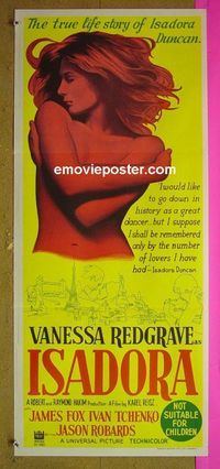 #7598 LOVES OF ISADORA Australian daybill movie poster '69 Redgrave