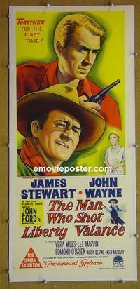 #7031 MAN WHO SHOT LIBERTY VALANCE linenbacked Australian daybill movie poster '62