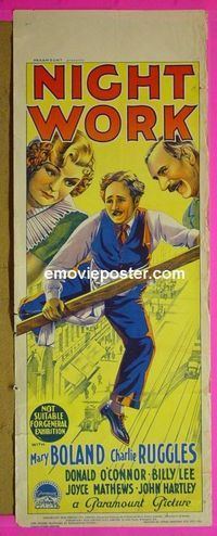 #7007 NIGHT WORK Australian long daybill movie poster '39 Ruggles
