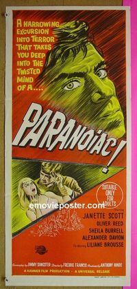 #7703 PARANOIAC Australian daybill movie poster '63 Hammer horror