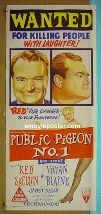 #7746 PUBLIC PIGEON NO. 1 Australian daybill movie poster '57 Skelton