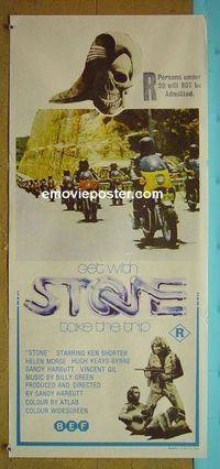 #7876 STONE Australian daybill movie poster '74 motorcycles!