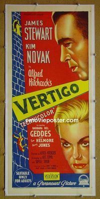 #7040 VERTIGO linenbacked Australian daybill movie poster '58 Stewart