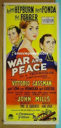 #7973 WAR & PEACE Australian daybill movie poster R60s Hepburn