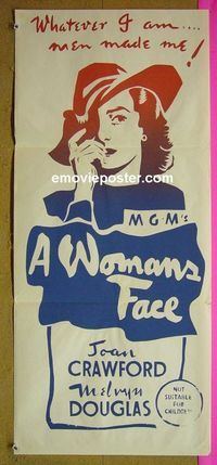#7990 WOMAN'S FACE Australian daybill movie poster R50s Crawford