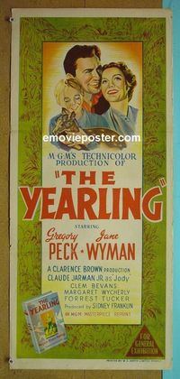 #7999 YEARLING Aust daybill R56 Gregory Peck, Jane Wyman, Claude Jarman Jr., classic!