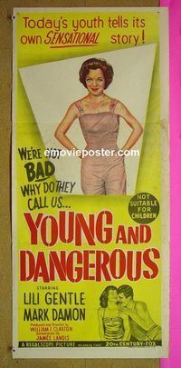#8004 YOUNG & DANGEROUS Australian daybill movie poster '57 crime!