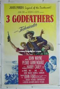 B231 3 GODFATHERS linen one-sheet movie poster '49 John Wayne