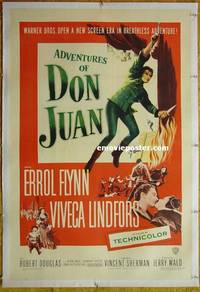 B233b ADVENTURES OF DON JUAN linen one-sheet movie poster '49 Errol Flynn