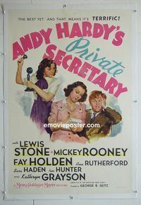 B237 ANDY HARDY'S PRIVATE SECRETARY linen style C one-sheet movie poster '41