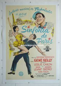 B199 AMERICAN IN PARIS linen Argentinean movie poster '51 Gene Kelly