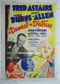 B189 DAMSEL IN DISTRESS linen Aust one-sheet movie poster '37 Astaire
