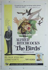 B241 BIRDS linen one-sheet movie poster '63 Alfred Hitchcock, Rod Taylor
