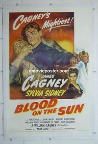 B244b BLOOD ON THE SUN linen one-sheet movie poster '45 James Cagney, WW2