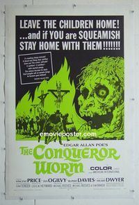 B247 CONQUEROR WORM linen one-sheet movie poster '68 AIP, V. Price