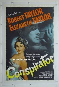 B248 CONSPIRATOR linen one-sheet movie poster '49 Robert & Elizabeth Taylor