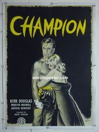 B123 CHAMPION linen Danish movie poster '49 Kirk Douglas, boxing