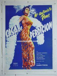 B161 HOUSE OF PERDITION linen Mexican movie poster '56 Ma Antonieta Pons