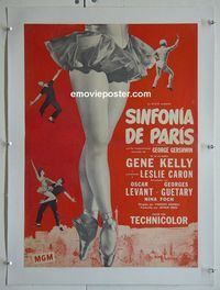 B165 AMERICAN IN PARIS linen Spanish movie poster '51 Gene Kelly