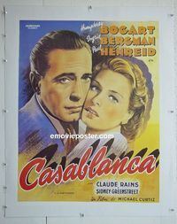 B167 CASABLANCA linen Spanish movie poster R80s Bogart, Bergman, Henreid