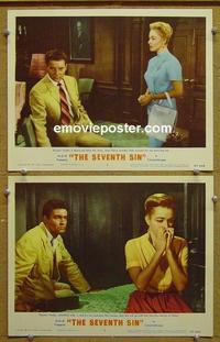 F841 7TH SIN 2 lobby cards '57 Eleanor Parker, Aumont