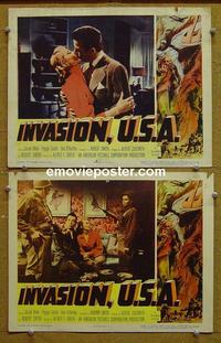 F974 INVASION USA  2 lobby cards '52 Peggie Castle