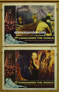 F976 IT CONQUERED THE WORLD 2 lobby cards '56 Corman, AIP