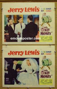 F977 IT'S ONLY MONEY 2 lobby cards '62 Jerry Lewis, Joan O'Brien