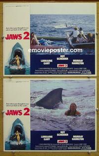 F979 JAWS 2 2 lobby cards '78 Roy Scheider, sharks