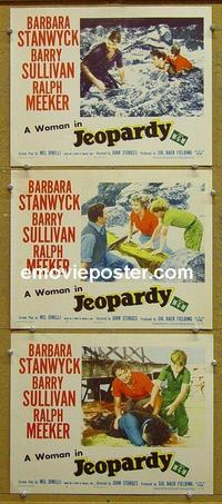 F787 JEOPARDY 3 lobby cards '53 Barbara Stanwyck, film noir