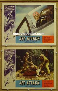 F981 JET ATTACK 2 lobby cards '58 John Agar, Audrey Totter