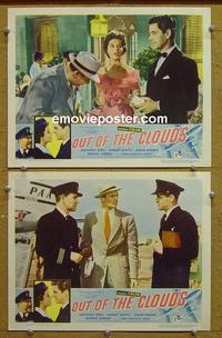 G038 OUT OF THE CLOUDS 2 lobby cards '57 Anthony Steel