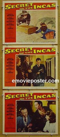 F806 SECRET OF THE INCAS 3 lobby cards '54 Charlton Heston