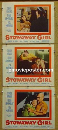 F814 STOWAWAY GIRL 3 lobby cards '57 Trevor Howard