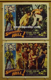 G110 SURRENDER-HELL 2 lobby cards '59 WWII Keith Andes