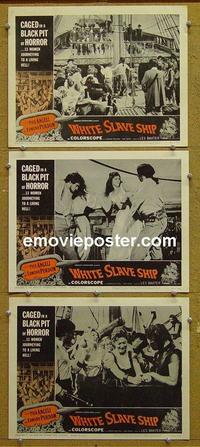 F822 WHITE SLAVE SHIP 3 lobby cards '62 caged women!