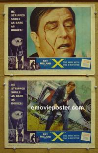 G165 X THE MAN WITH THE X-RAY EYES 2 lobby cards '63 Corman, Milland