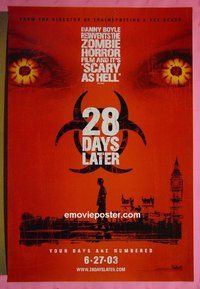 H015 28 DAYS LATER teaser one-sheet movie poster '03 Danny Boyle, zombies!