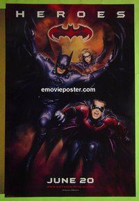 H128 BATMAN & ROBIN double-sided 'heroes' advance one-sheet movie poster '97 Clooney, Thurman