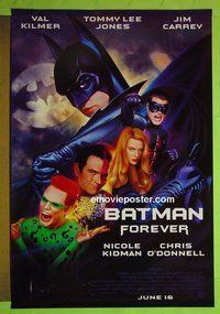 H134 BATMAN FOREVER double-sided advance one-sheet movie poster '95 Kilmer, Jones, Carrey