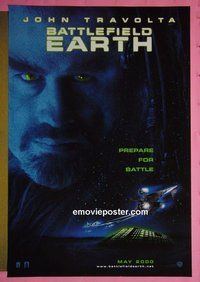 H150 BATTLEFIELD EARTH teaser DS 1sh '00 L. Ron Hubbard's novel, creepy image of John Travolta!