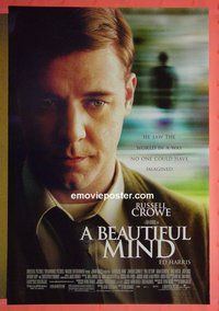 H154 BEAUTIFUL MIND double-sided one-sheet movie poster '01 Russell Crowe, Howard