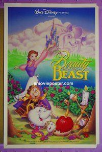 H155 BEAUTY & THE BEAST double-sided one-sheet movie poster '91 Walt Disney
