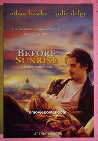 H163 BEFORE SUNRISE double-sided advance one-sheet movie poster '94 Ethan Hawke, Linklater
