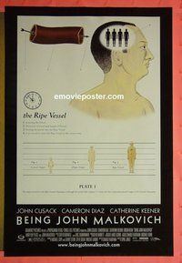 H165 BEING JOHN MALKOVICH double-sided one-sheet movie poster '99 John Cusack, Diaz