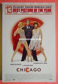 H262 CHICAGO double-sided 'white' one-sheet movie poster '02 Renee Zellweger, Zeta-Jones