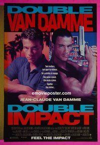 H345 DOUBLE IMPACT double-sided one-sheet movie poster '91 Jean-Claude Van Damme