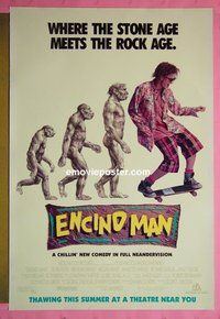 H375 ENCINO MAN double-sided advance one-sheet movie poster '92 Brendan Fraser, Pauly Shore