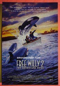 H437 FREE WILLY 2 double-sided one-sheet movie poster '95 killer whale!