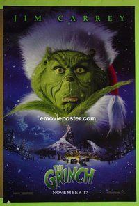 H547 HOW THE GRINCH STOLE CHRISTMAS double-sided advance one-sheet movie poster '00 Jim Carrey